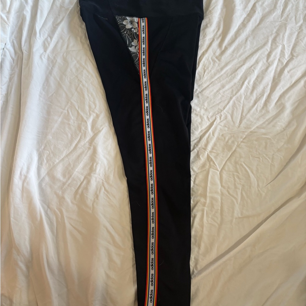 Adidas Black Leggings with Colorful Trim - Picture 2 of 3